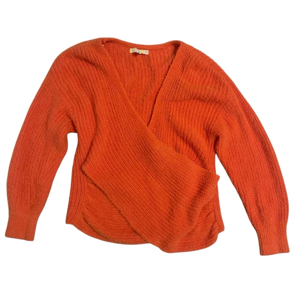 Urban Outfitters Vibrant Orange V-Neck Soft Knit Wrap Sweater